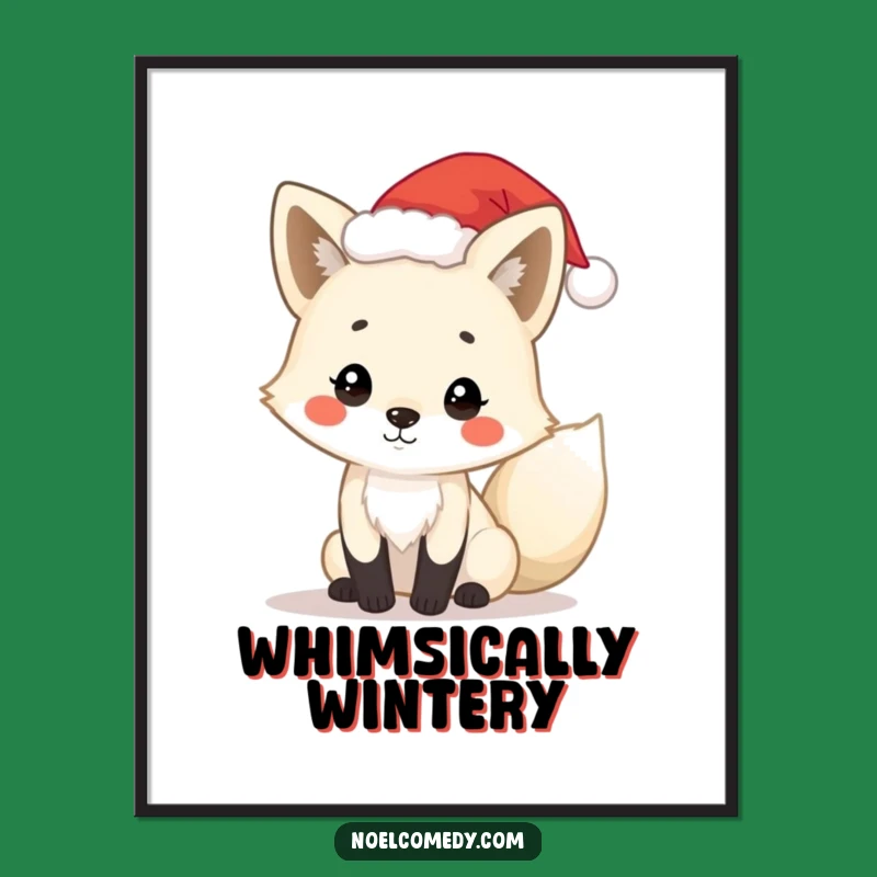 Funny Arctic Fox Digital Art: Santa Hat Fox for Festive Holiday Decor