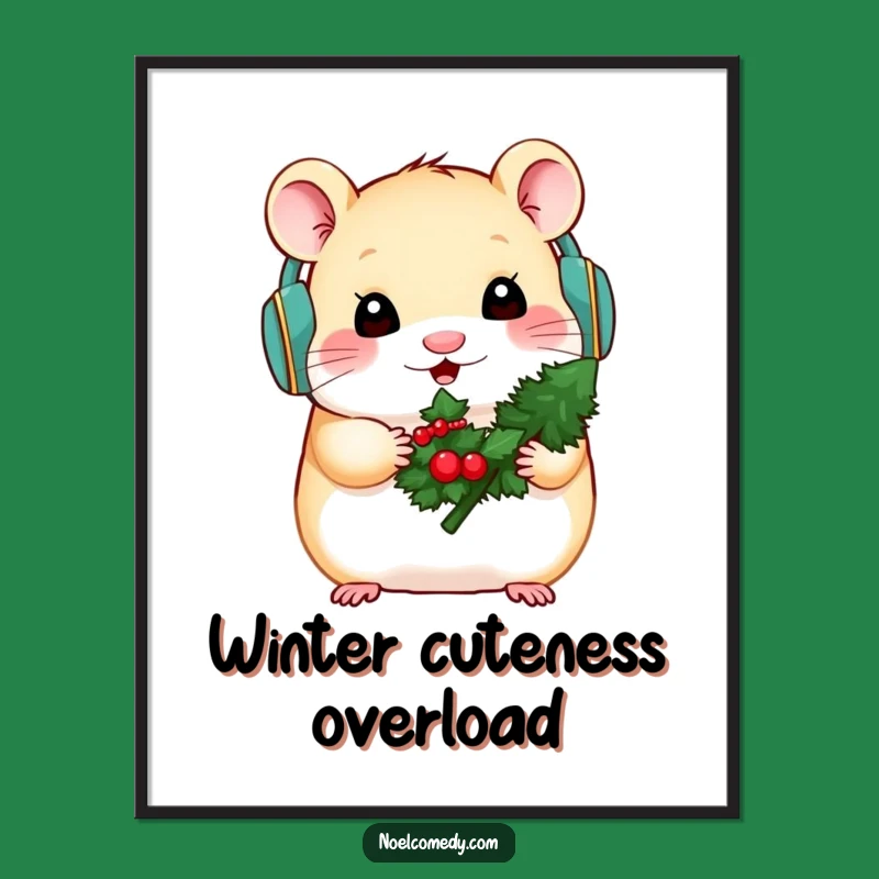 Funny Hamster Winter Digital Art - Instant Adorable Decor