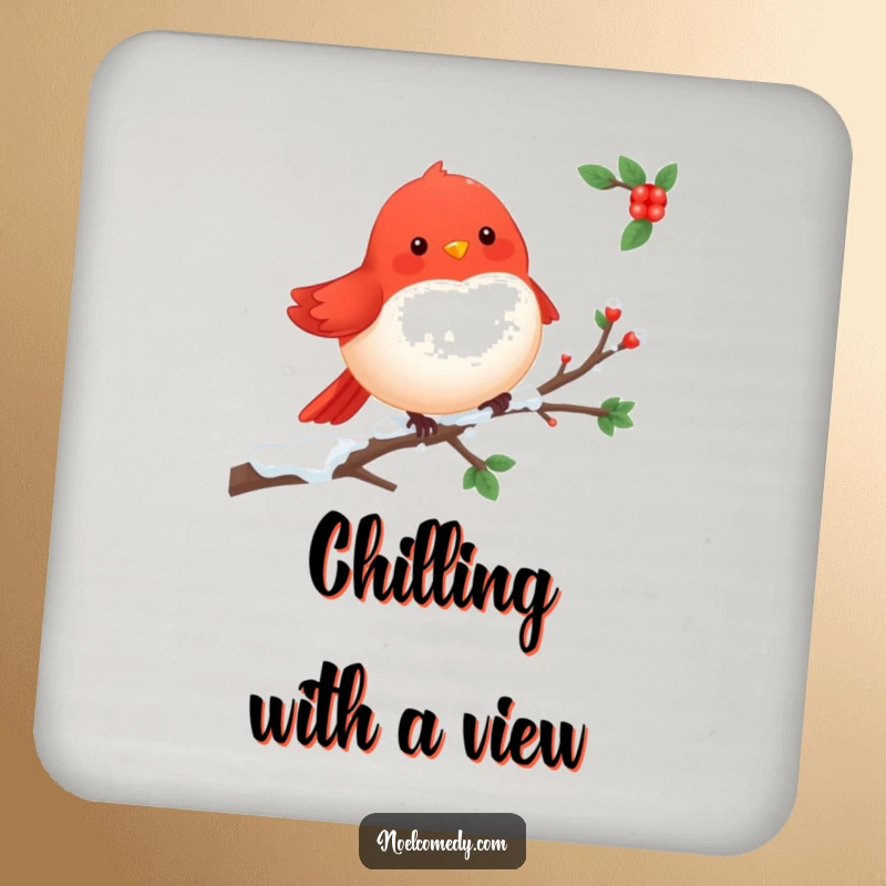 Cheerful Robin Coaster: A red robin perched on a snowy branch, a charming and protective accessory for any surface.