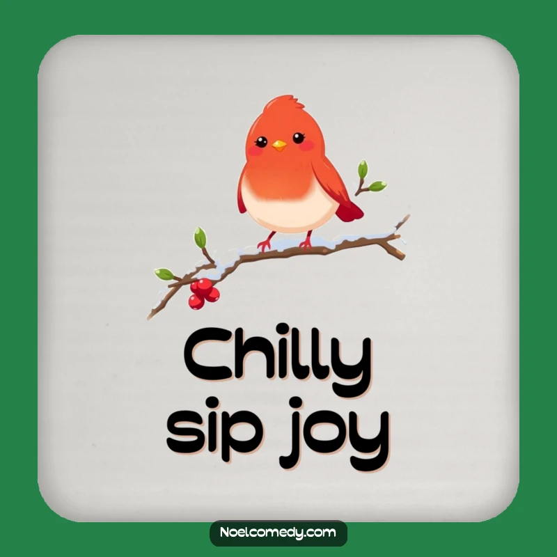 Funny Robin Coasters: Cheerful Bird on Snowy Branch Drink Coasters, Set of Funny Gifts