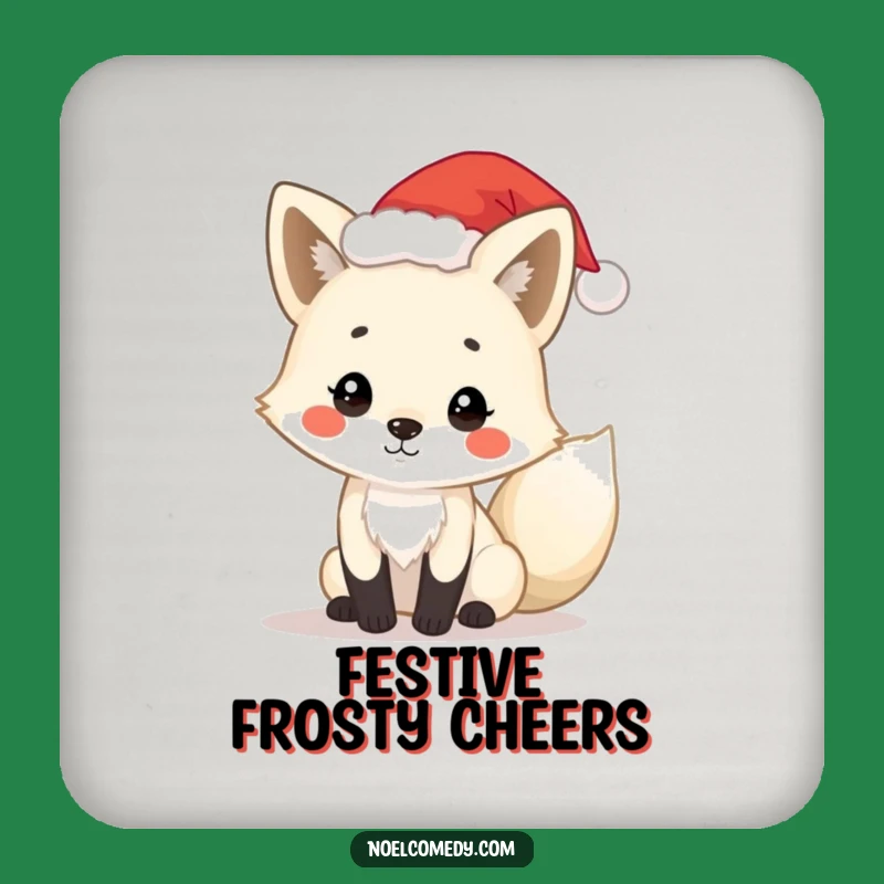 Funny Arctic Fox Coasters: Santa Hat Fox, Holiday Drink Coasters, Set of Funny Gifts
