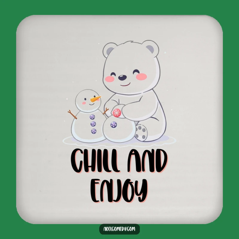 Funny Happy Polar Bear Coaster - Protect Surfaces with Hilarious Winter Art