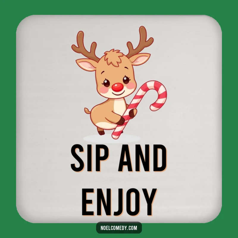 Funny Playful Reindeer Candy Cane Coaster: Protect Surfaces with Festive Charm