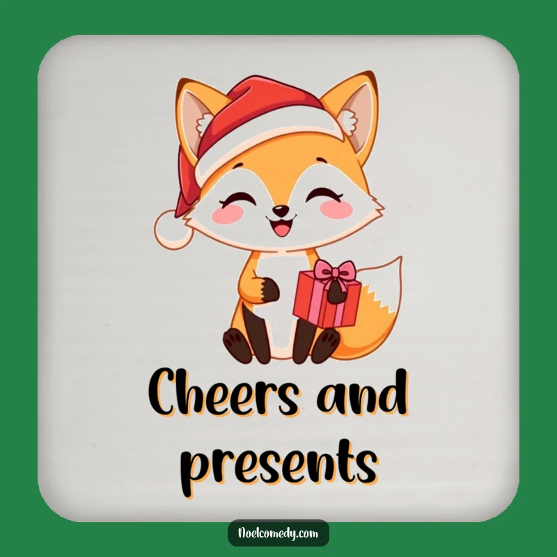 Funny Santa Fox Present Coaster: Protect Surfaces with Festive Cuteness