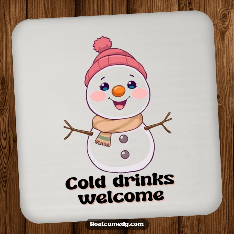 Funny snowman coasters featuring a joyful character with a carrot nose, adding a charming winter touch to any table setting.