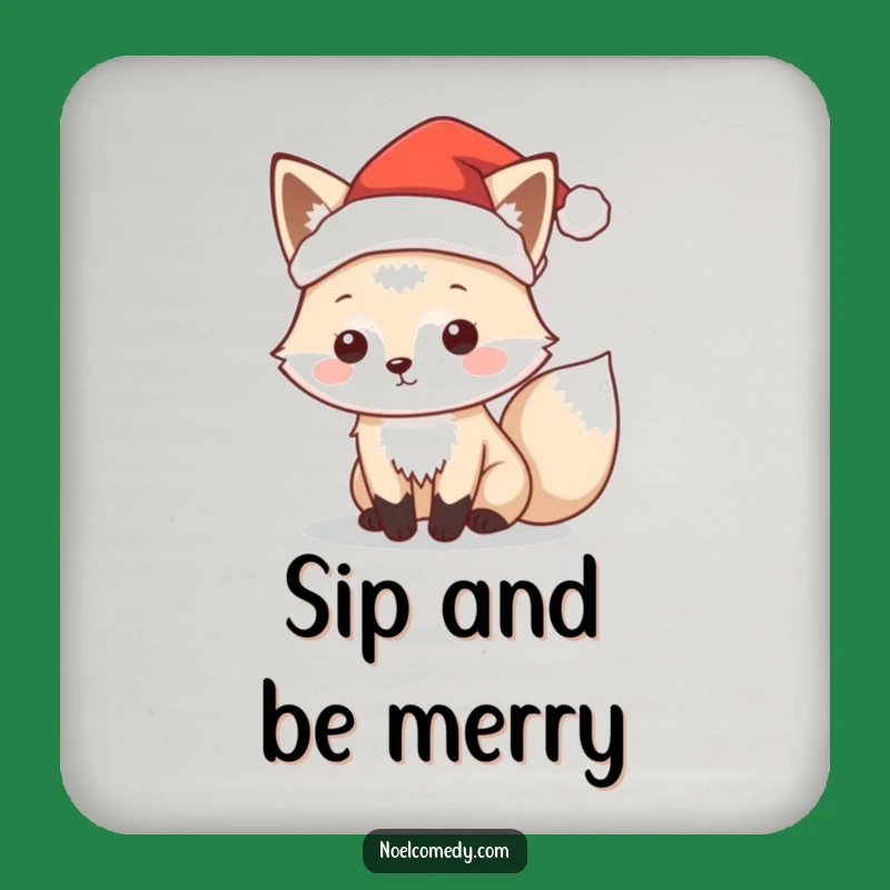 Funny Arctic Fox Santa Coaster: Festive Sips, Chic Comedic Gift for Tables