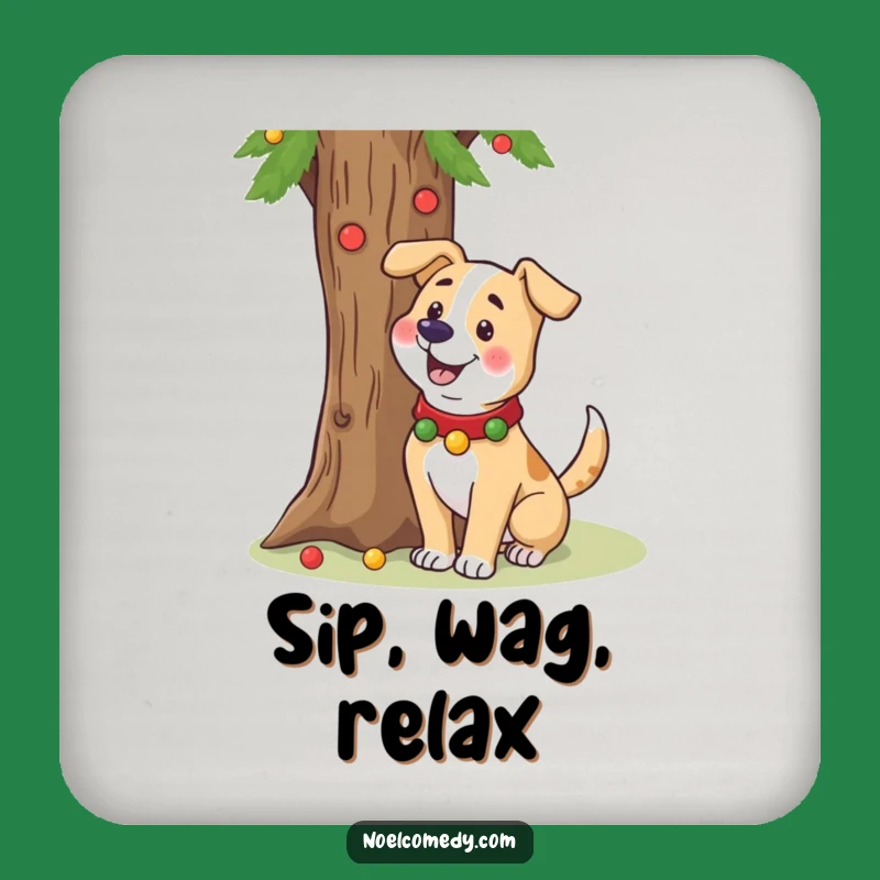 Funny Dog Holiday Coaster Set: Festive Surface Protection, Cheerful Pooch Decor Gift