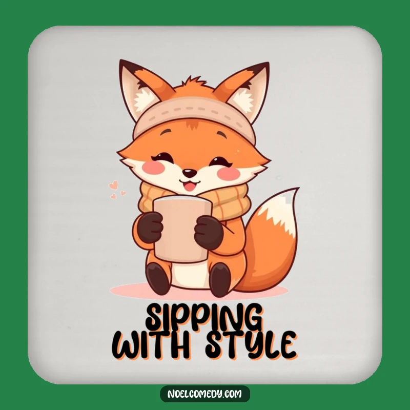 Funny Fox Coaster Set: Cozy Scarf Protection, Humorous Autumn Drink Decor