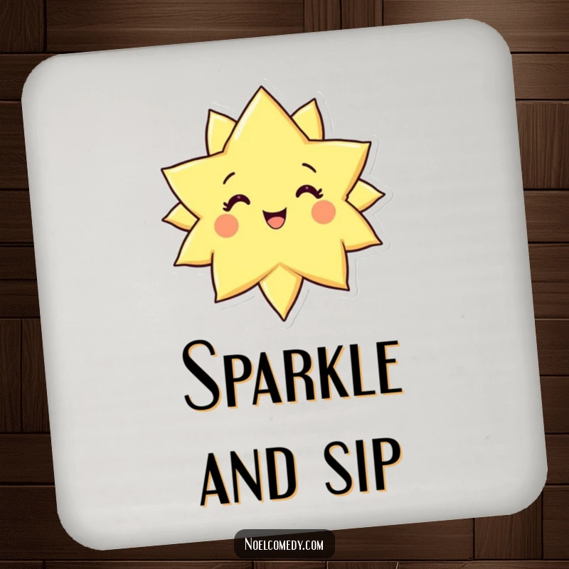 Funny coasters set featuring a joyful star character, protecting surfaces with radiant celestial charm.
