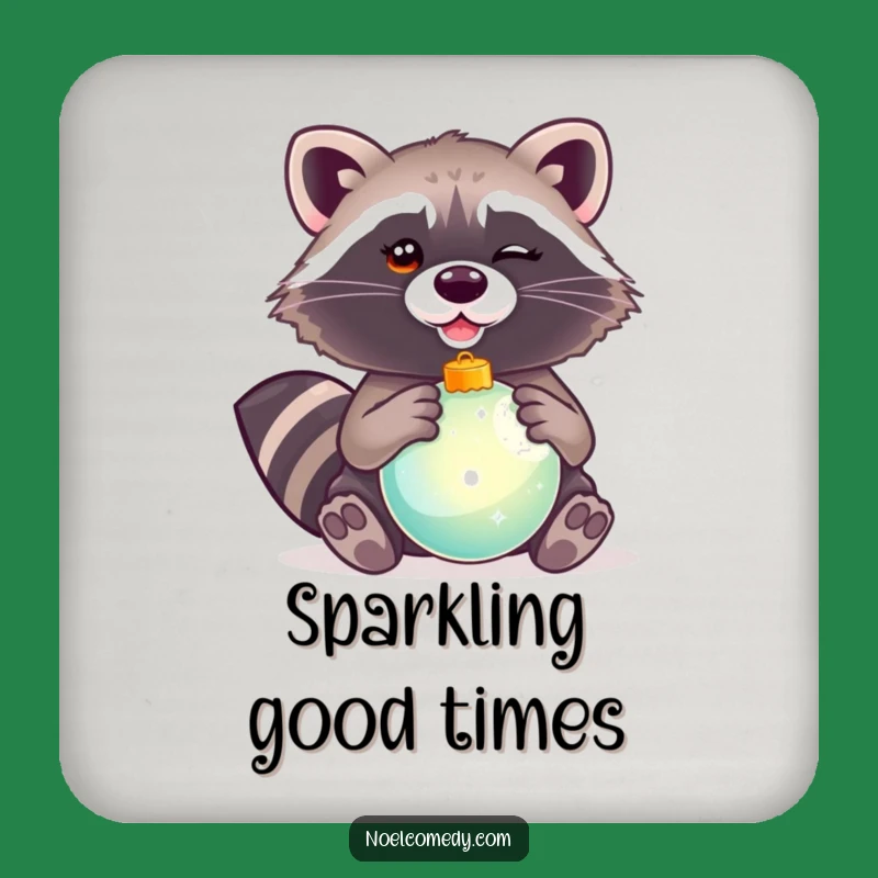 Funny Winking Raccoon Ornament Coaster Set: Critter's Festive Protection for a Charming Gift