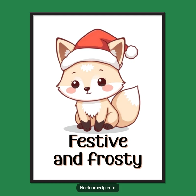Funny Arctic Fox Santa Poster: Festive Wall Art, Whimsical Comedic Gift for Decor