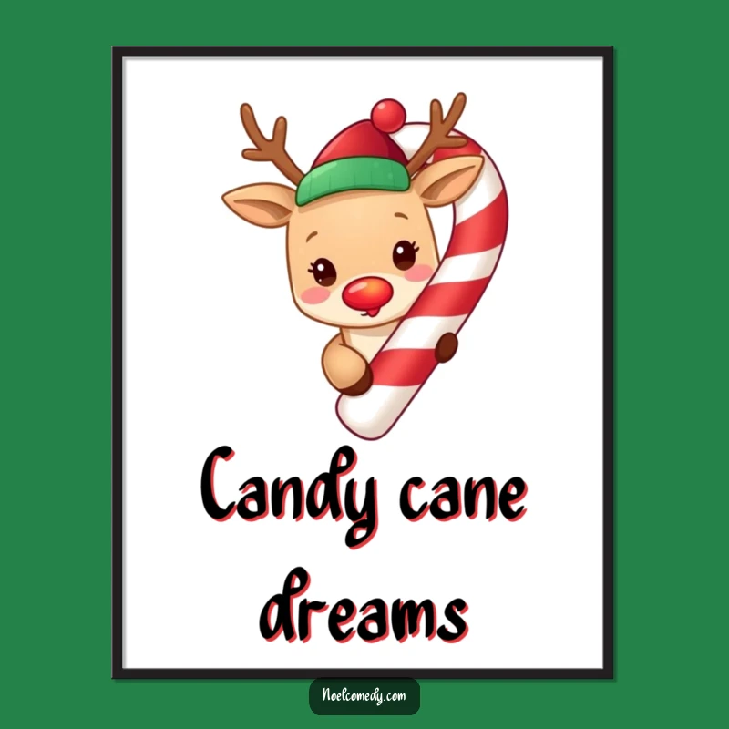 Funny Reindeer Candy Cane Poster: Festive Holiday Art, a Charming Funny Gift