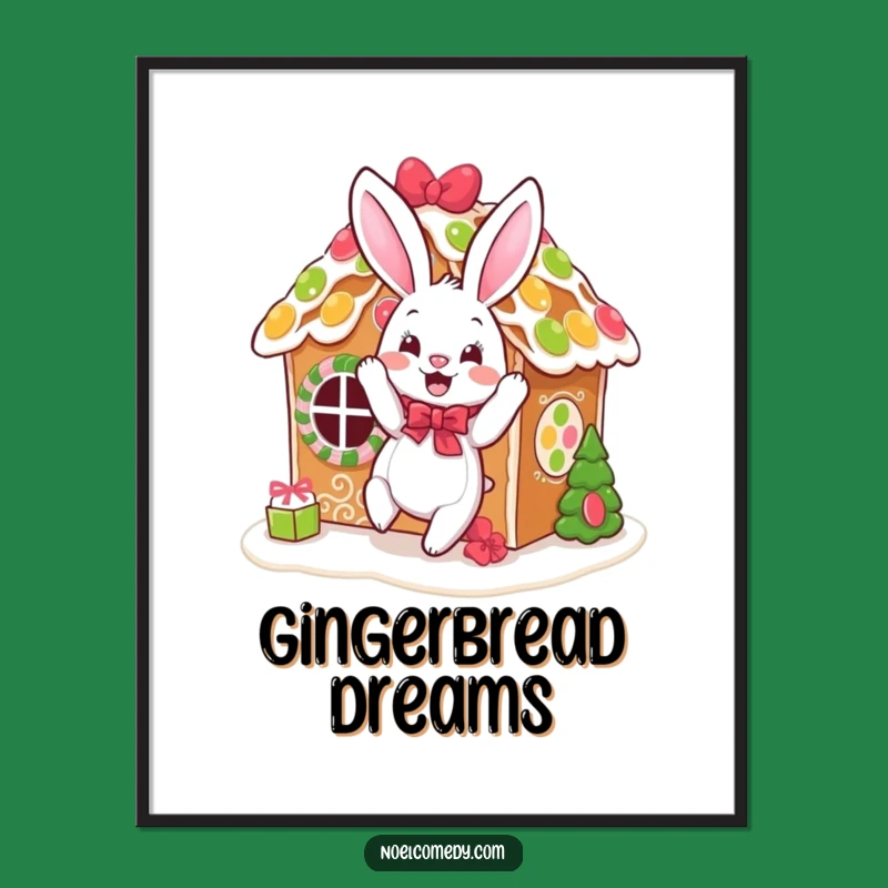 Funny Bouncing Bunny Gingerbread Poster: Festive Baker's Art for a Sweet Wall Decor Gift