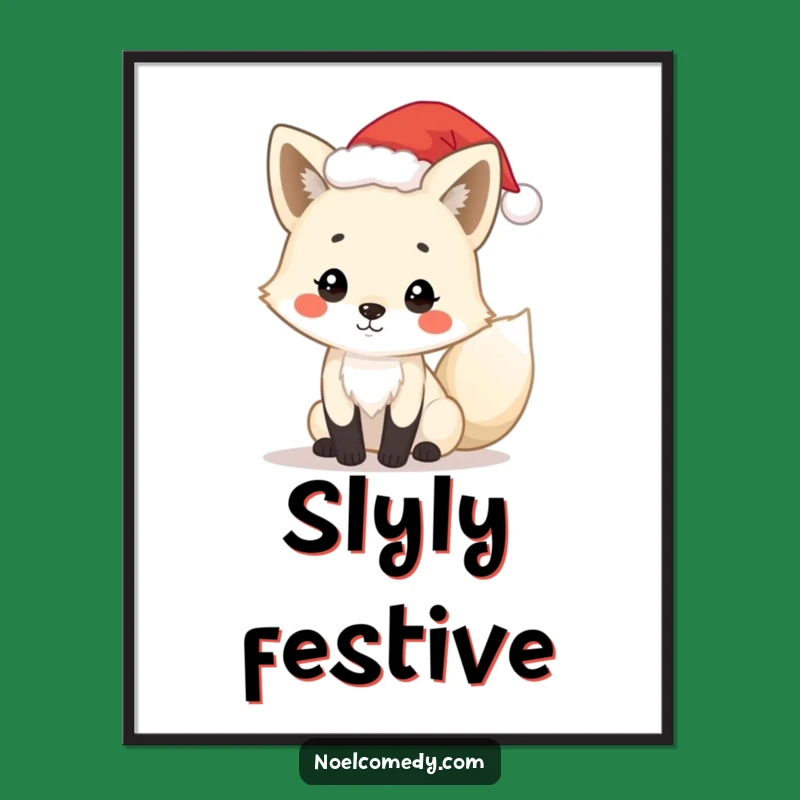 Funny Arctic Fox Poster: Santa Hat Fox, Festive Holiday Wall Art, Cute Funny Gift