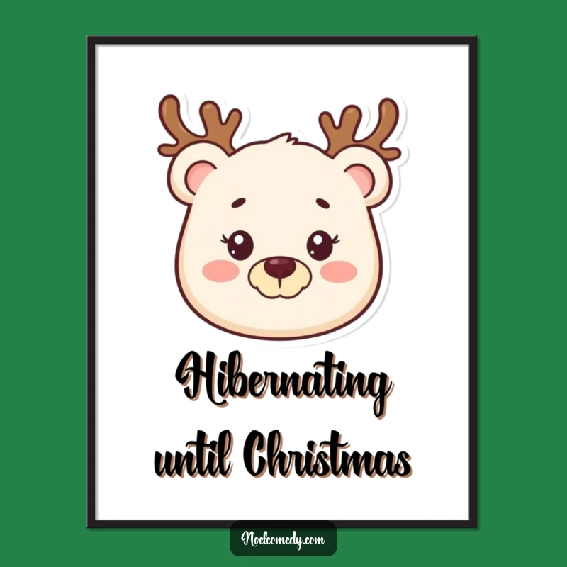 Smiling Bear Reindeer Poster, Festive Wall Art, Holiday Decor Gift
