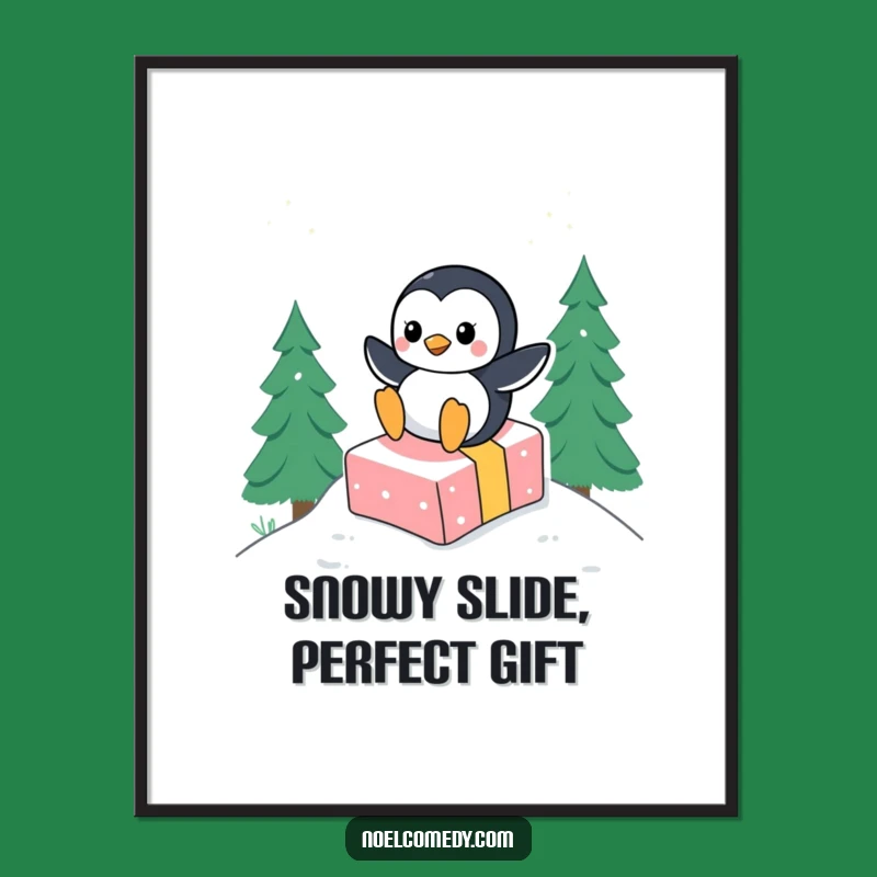 Funny Penguin Gift Slide Art Print: Hilarious Winter Decor and Unique Gift