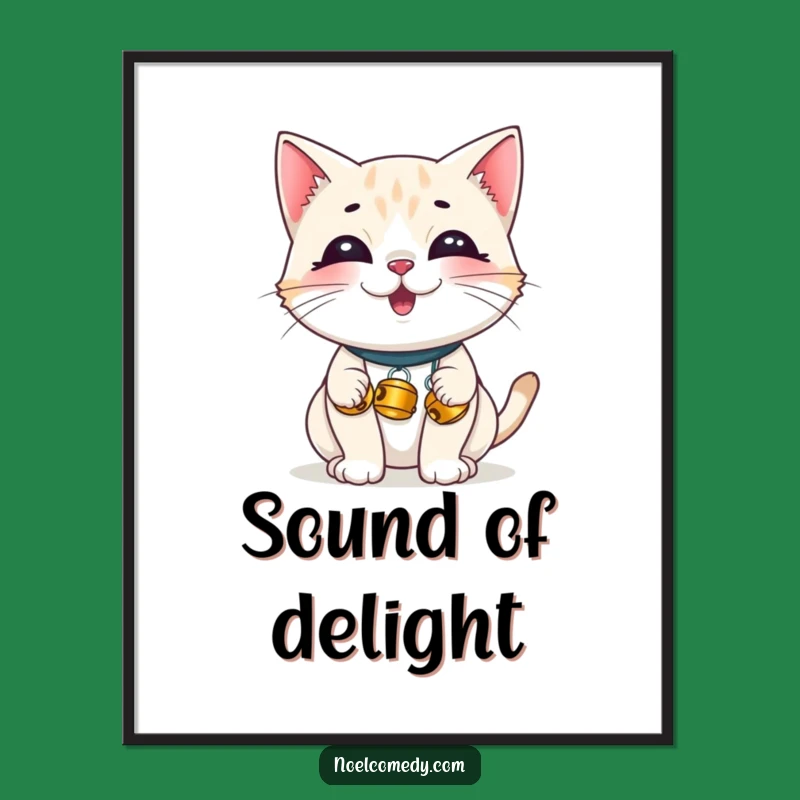 Funny Giggling Cat Jingle Bells Poster - Whimsical Wall Art, Humorous Cat Gift