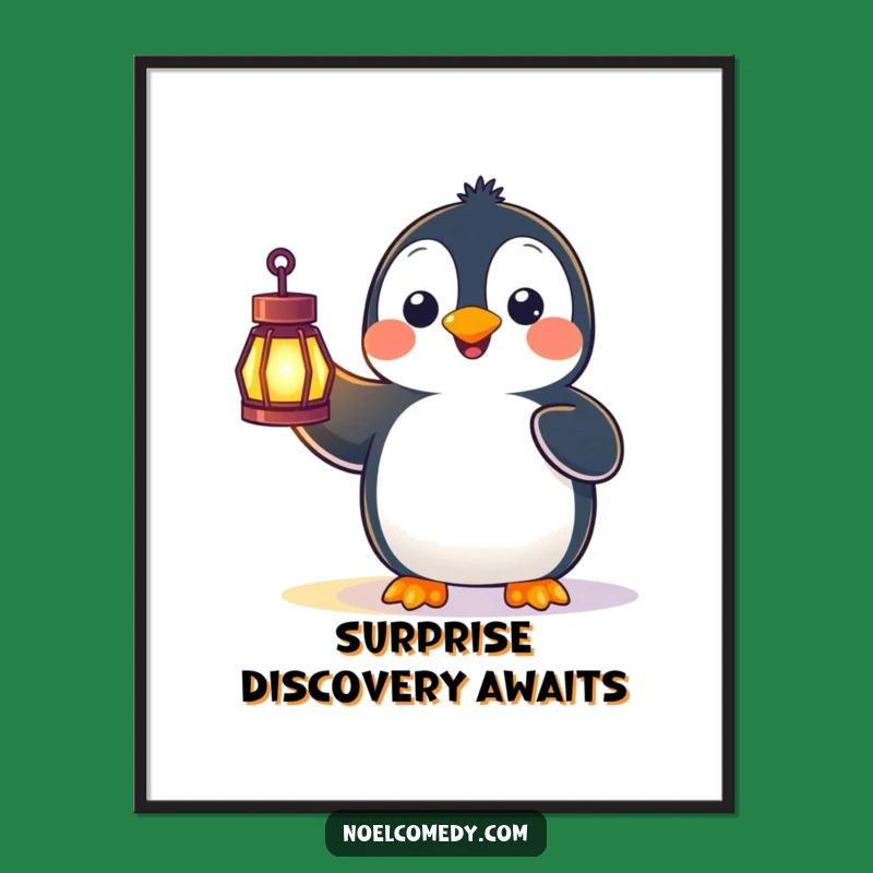 Funny Penguin Lantern Surprise Poster: Whimsical Art for Unexpected Smiles