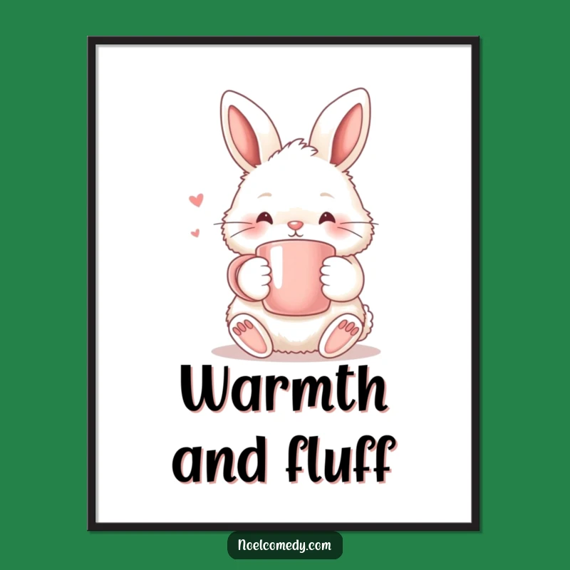 Funny Fluffy Bunny Warm Mug Poster - Cozy Wall Art, Humorous Bunny Gift