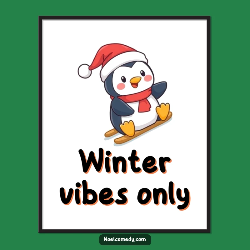Funny Penguin Poster: Jolly Slide Art, Hilarious Holiday Wall Decor & Christmas Gift Idea