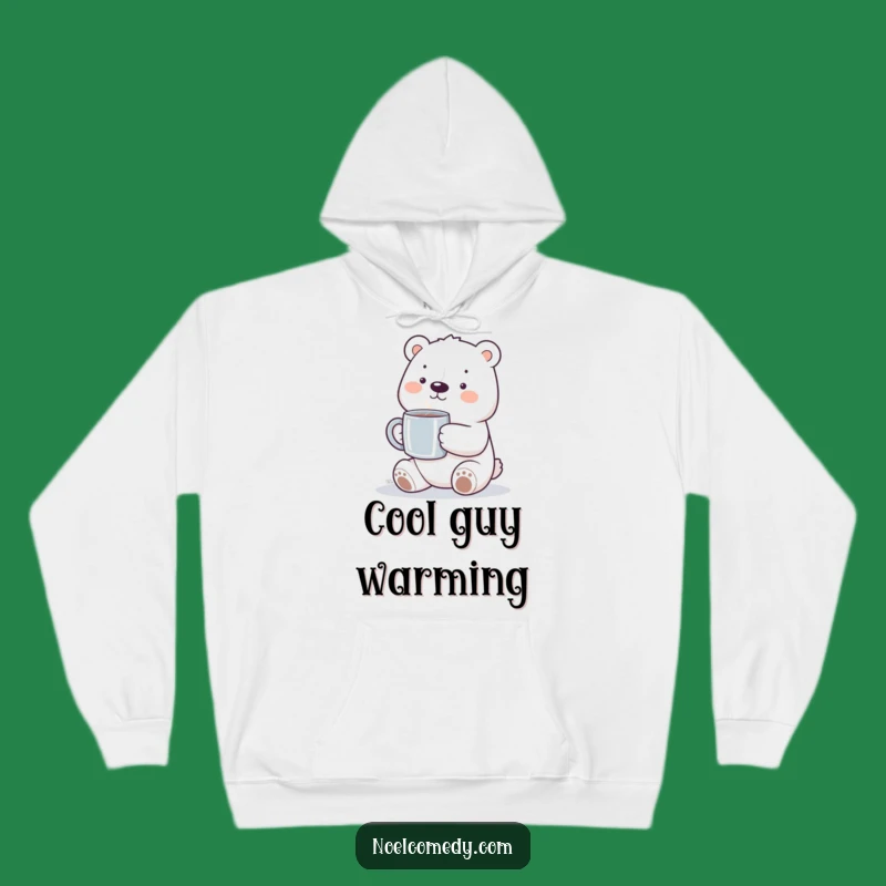 Cozy Funny Polar Bear Hoodie: Smiling Bear & Steaming Mug, Warm Funny Gift