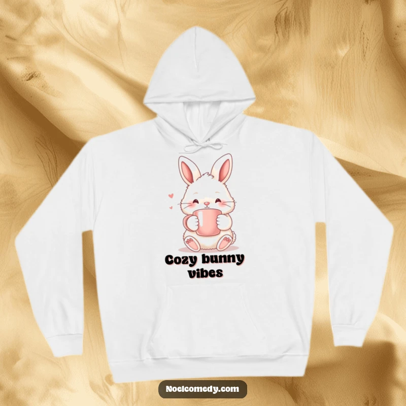 Funny Hoodie: A fluffy bunny holding a warm mug, offering cozy comfort and a touch of adorable, heartwarming humor.