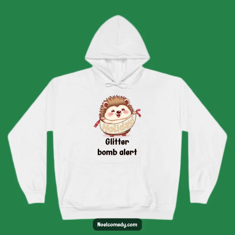 Funny Hedgehog Hoodie: Cozy Glittery Holiday Banner Vibes
