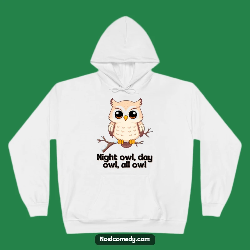 Funny Owl Hoodie: Cozy character on snowy branch, a perfect warm funny winter gift.