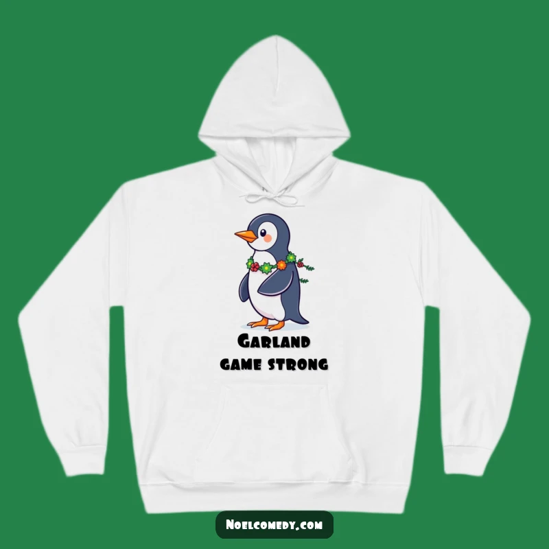 Funny Penguin Hoodie: Cozy Strutting with Festive Garland