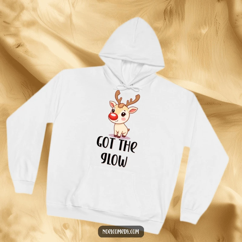 Funny Hoodie: A cozy reindeer with a glowing red nose, delivering warmth and humorous holiday cheer.