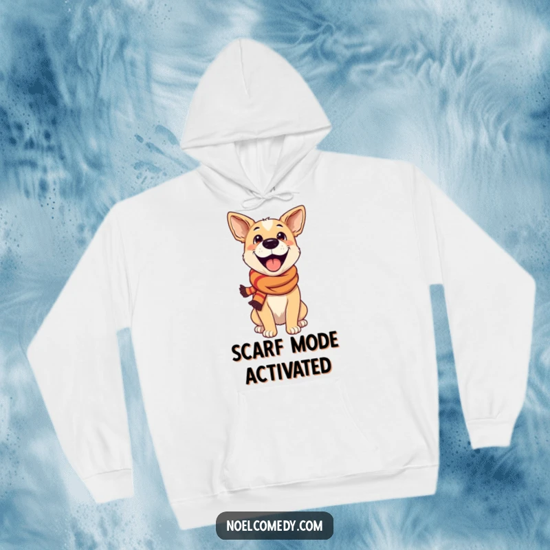 Funny Hoodie: An excited dog wearing a festive scarf, offering cozy comfort and a touch of pure, contagious joy.