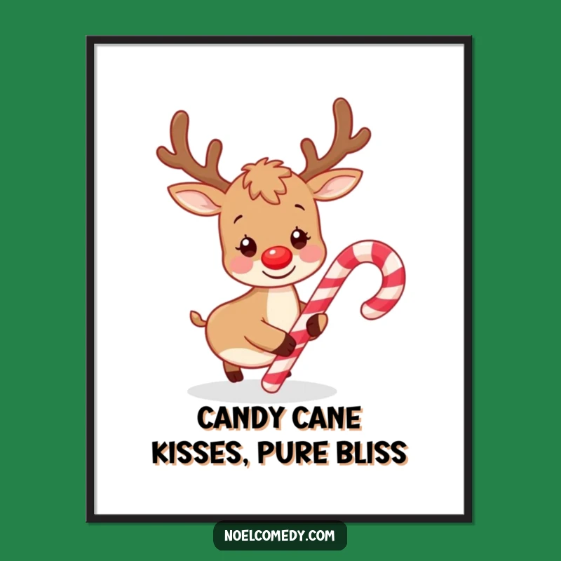 Funny Free Printable Wall Art: Reindeer Nudging Candy Cane Downloadable Decor