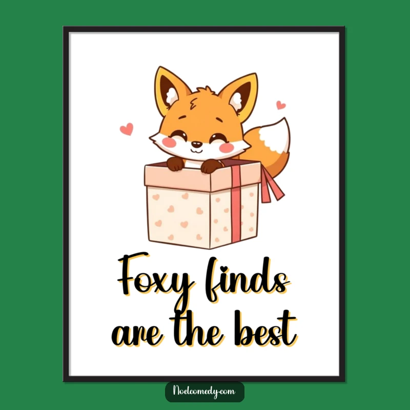 Free Printable Wall Art: Cheerful Fox Peeking Gift Box Decor Downloadable Art Gift