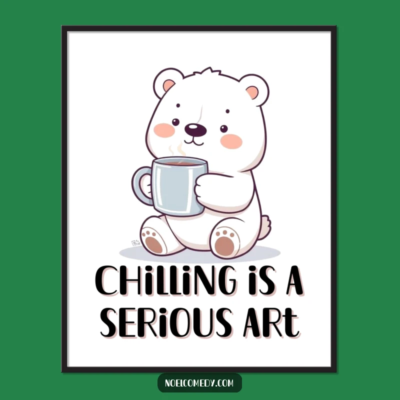 Free Printable Wall Art: Cozy Polar Bear with Hot Mug for Hygge Decor