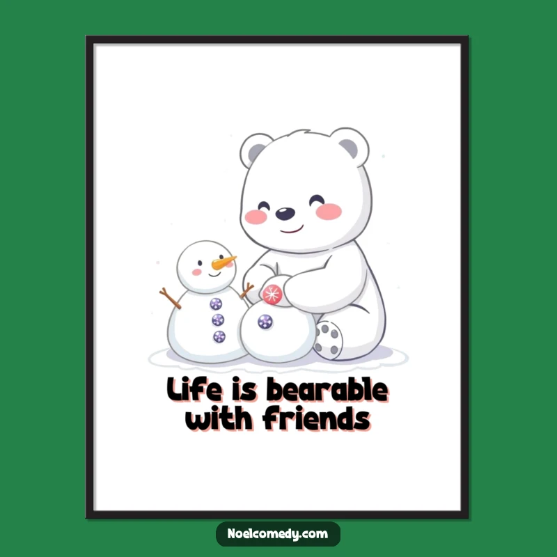 Funny Free Printable Wall Art: Polar Bear's Snowman Pal - Cozy Downloadable Decor