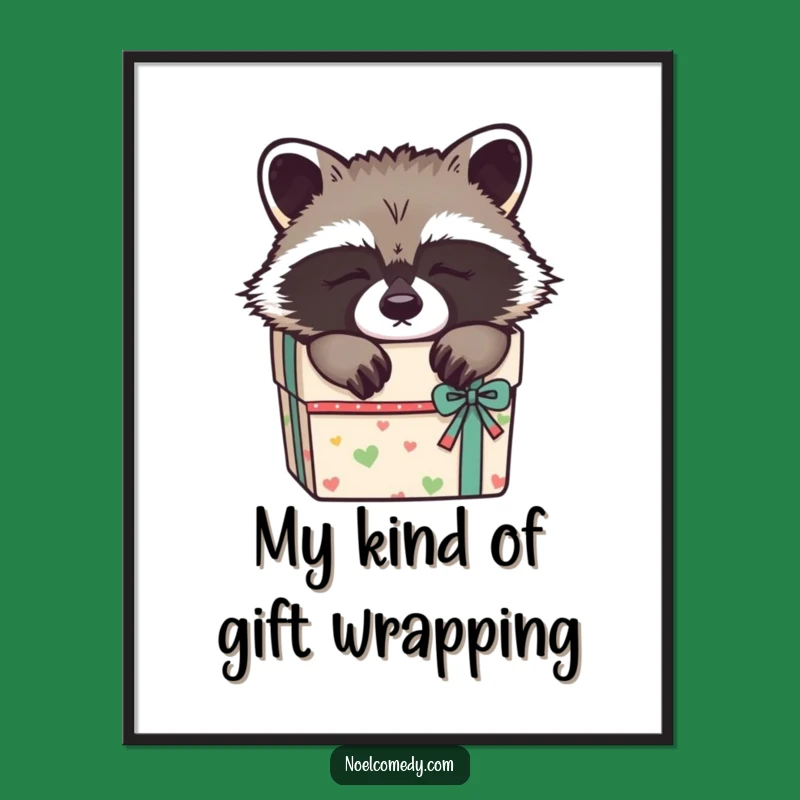 Funny Free Printable Wall Art: Sleepy Raccoon in Box, Downloadable Decor for Cozy Nooks
