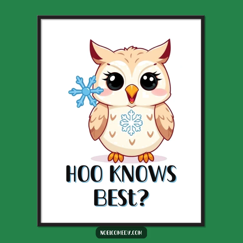 Free Printable Wall Art: Happy Owl Hooting Snowflake Decor Downloadable Art Gift