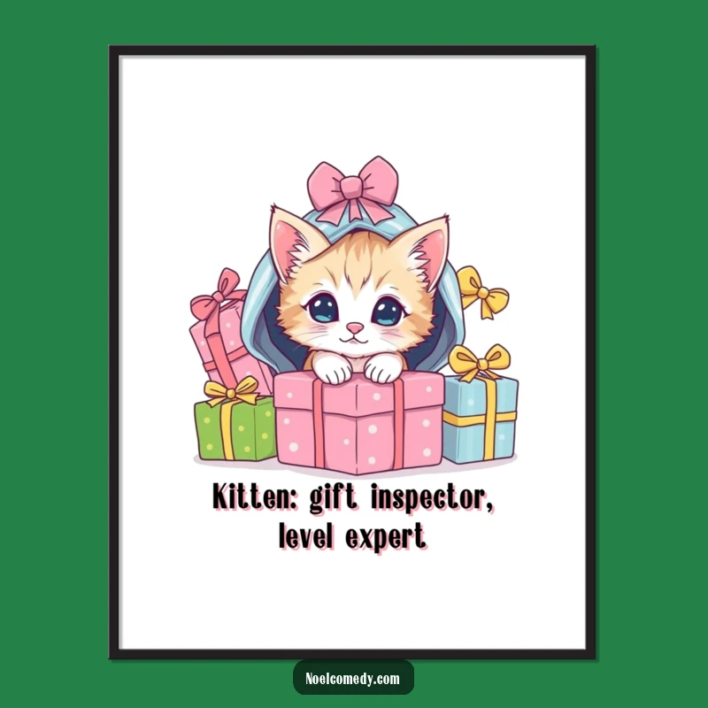 Funny Free Printable Wall Art: Kitten Under Gifts, Adorable Downloadable Decor For A Playful Home