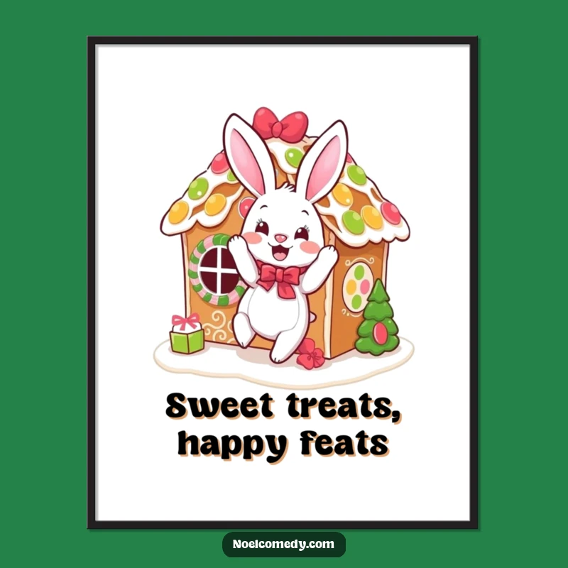 Funny Free Printable Wall Art: Bunny Gingerbread House - Humorous Downloadable Decor