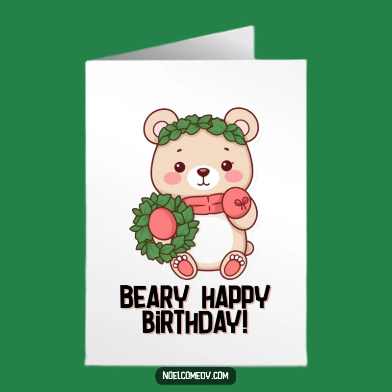 Free Printable Birthday Card: Cheerful Bear Wreath for a Bubbly Downloadable Gift