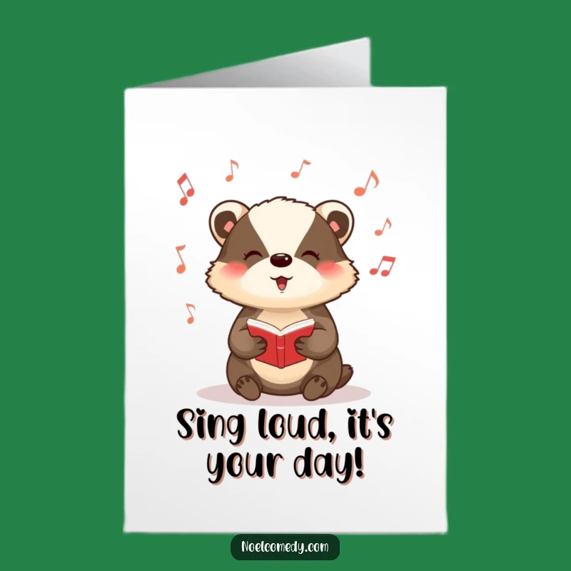 Free Printable Birthday Card: Badger Caroler Funny Downloadable Gift