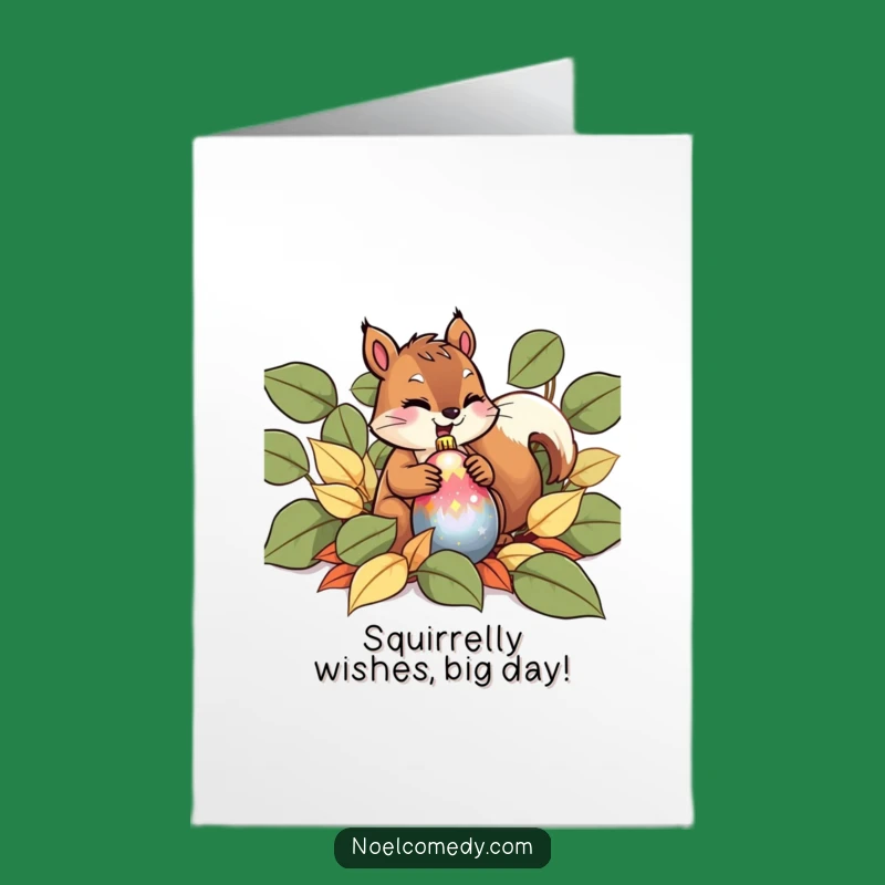 Free Printable Birthday Card: Giggling Squirrel With Ornament, Funny Downloadable Gift For Nature Lovers