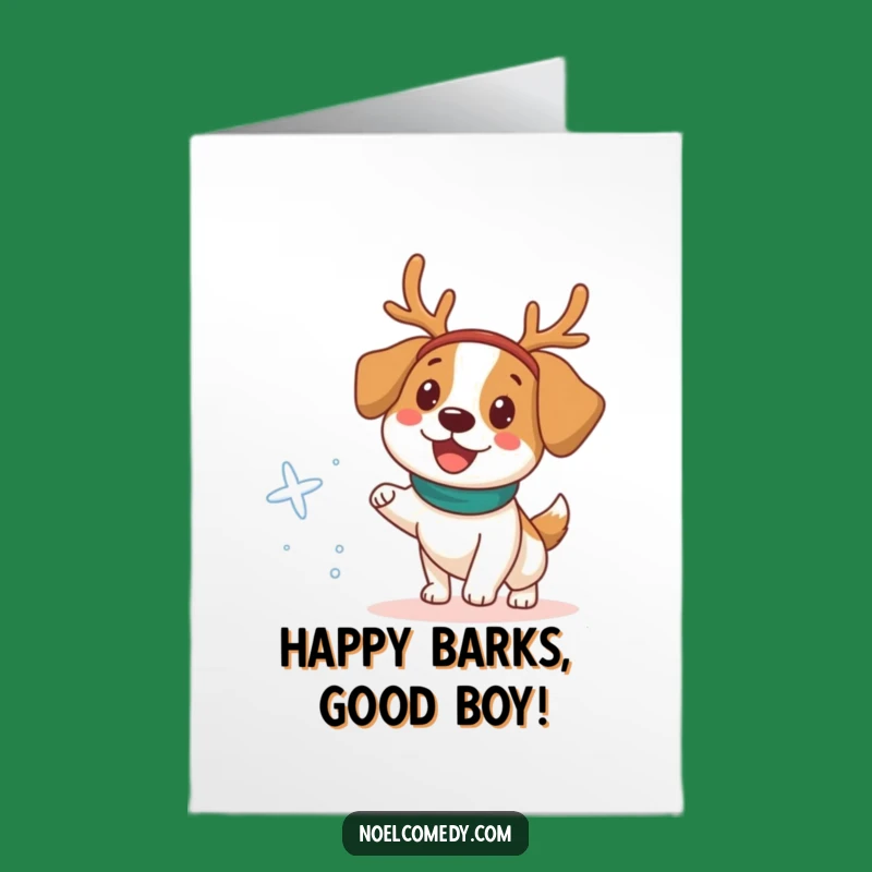 Free Printable Birthday Card: Dog With Reindeer Headband, Funny Downloadable Gift For Dog Lovers