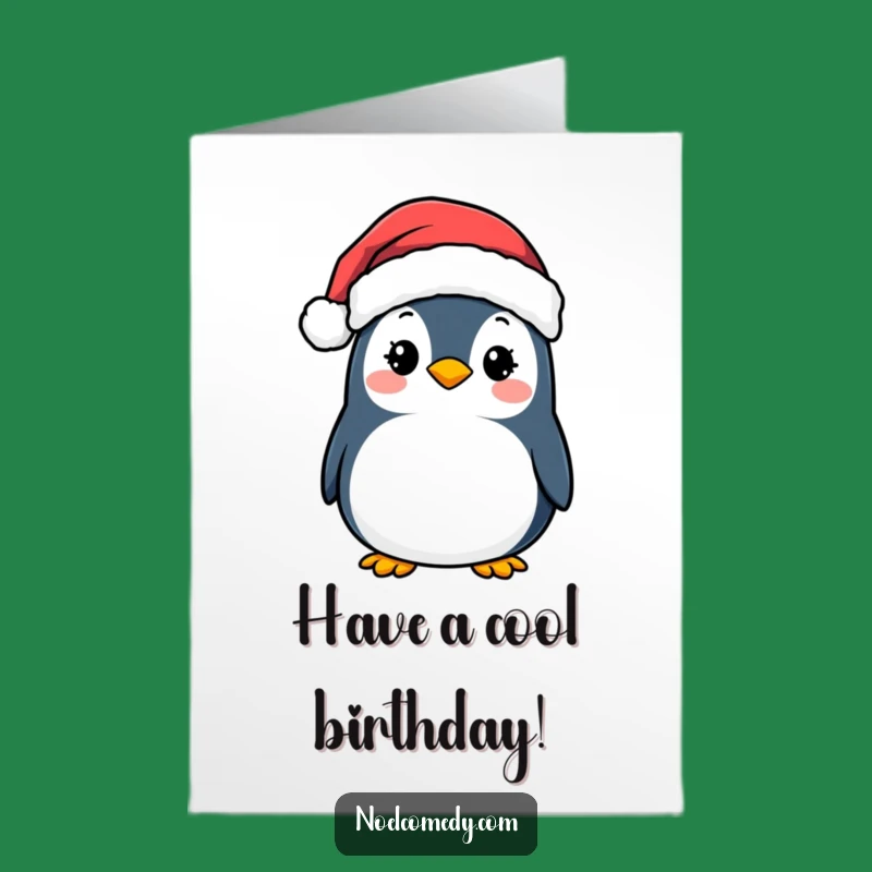 Free Printable Birthday Card: Happy Penguin Santa Hat For Festive Wishes Downloadable Gift