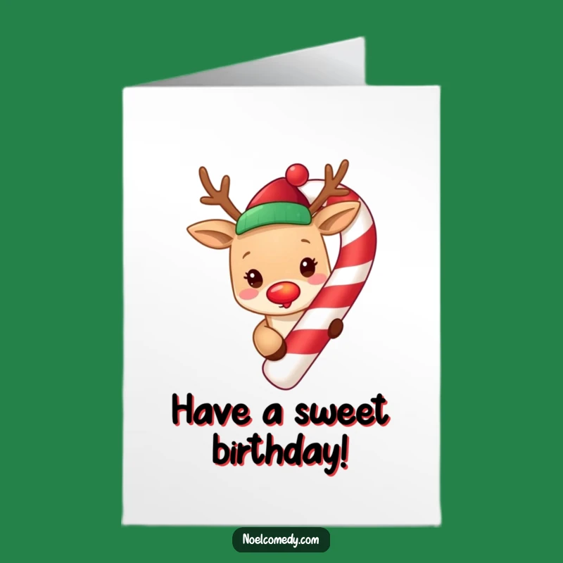 Free Printable Birthday Card: Funny Reindeer Candy Cane, Downloadable & Print at Home for Holiday Cheer