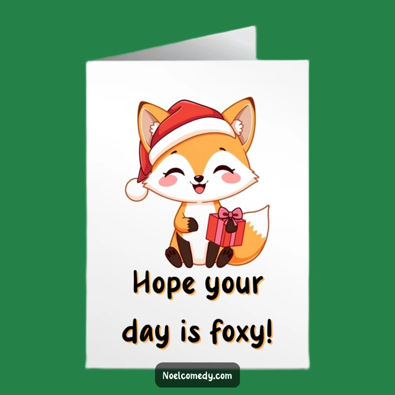 Free Printable Birthday Card: Fox Santa Hat Present Funny Downloadable Gift