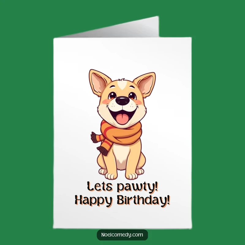Free Printable Birthday Card: Excited Dog in Scarf, Funny Downloadable Gift