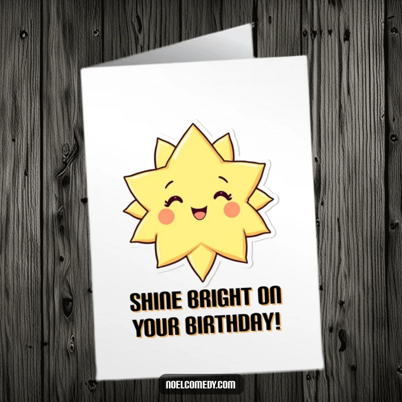 Radiant Free Printable Birthday Card: A glowing star with a wide, happy smile, radiating positive energy.