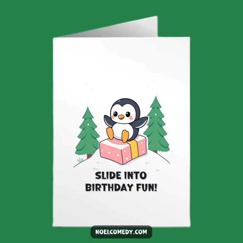 Free Printable Birthday Card: Penguin Sliding Gift, Fun Downloadable Birthday Gift