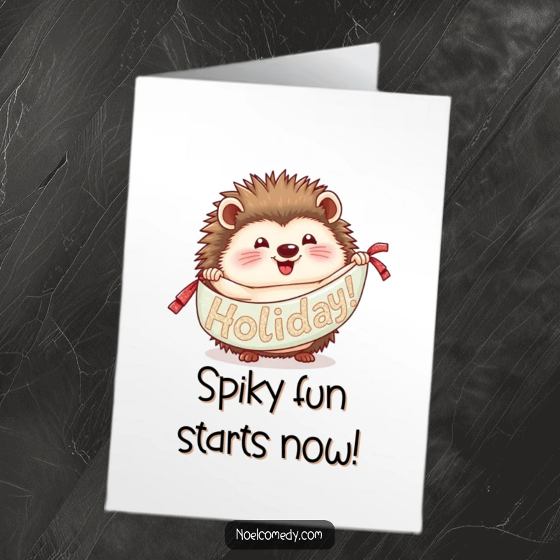 Funny Free Printable Birthday Card: A happy hedgehog excitedly unrolls a long, glittery banner, perfect for birthday wishes.